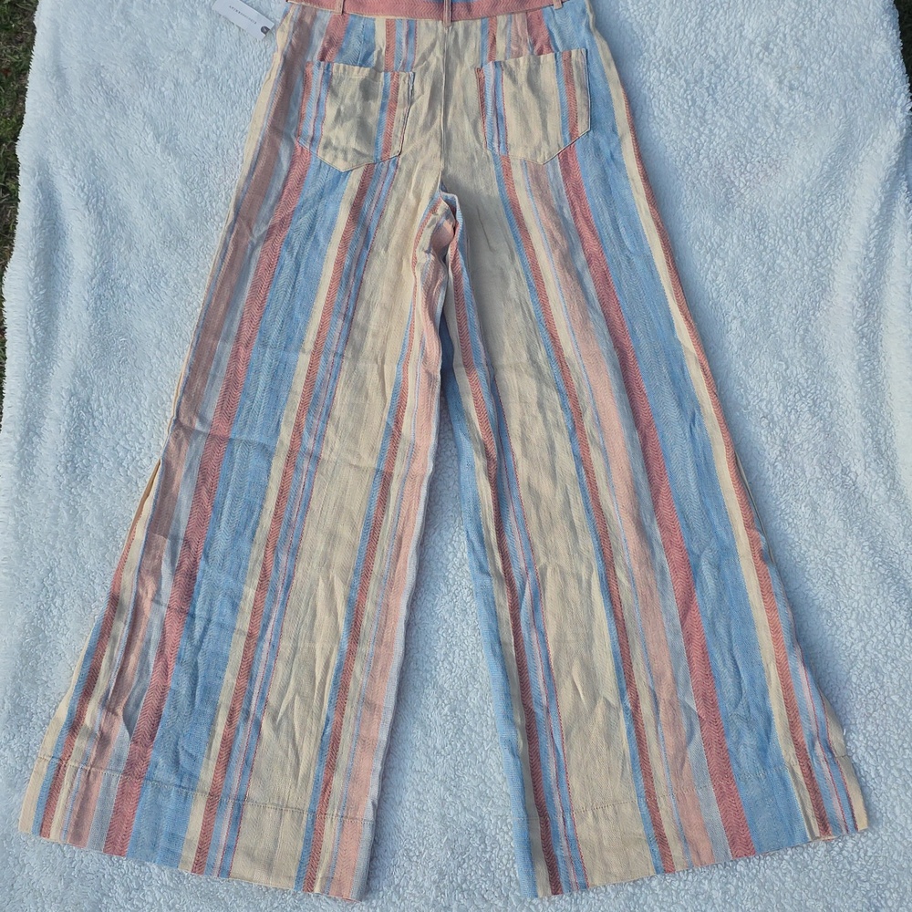 NWT Anthropologie Wide Leg Linen/Cotton Striped Pants Yellow Blue Orange Red Sz4 - Picture 7 of 17